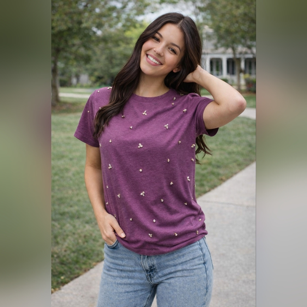 Berkley Jensen | Rhinestone Clustered Tee (NWT) | Mauve/Purple | Size Small